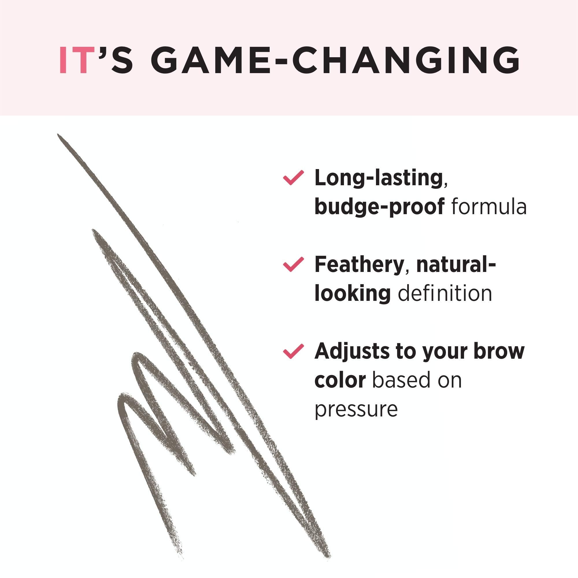 IT Cosmetics Brow Power Micro universal taupe shade swatch on skin showing versatility.