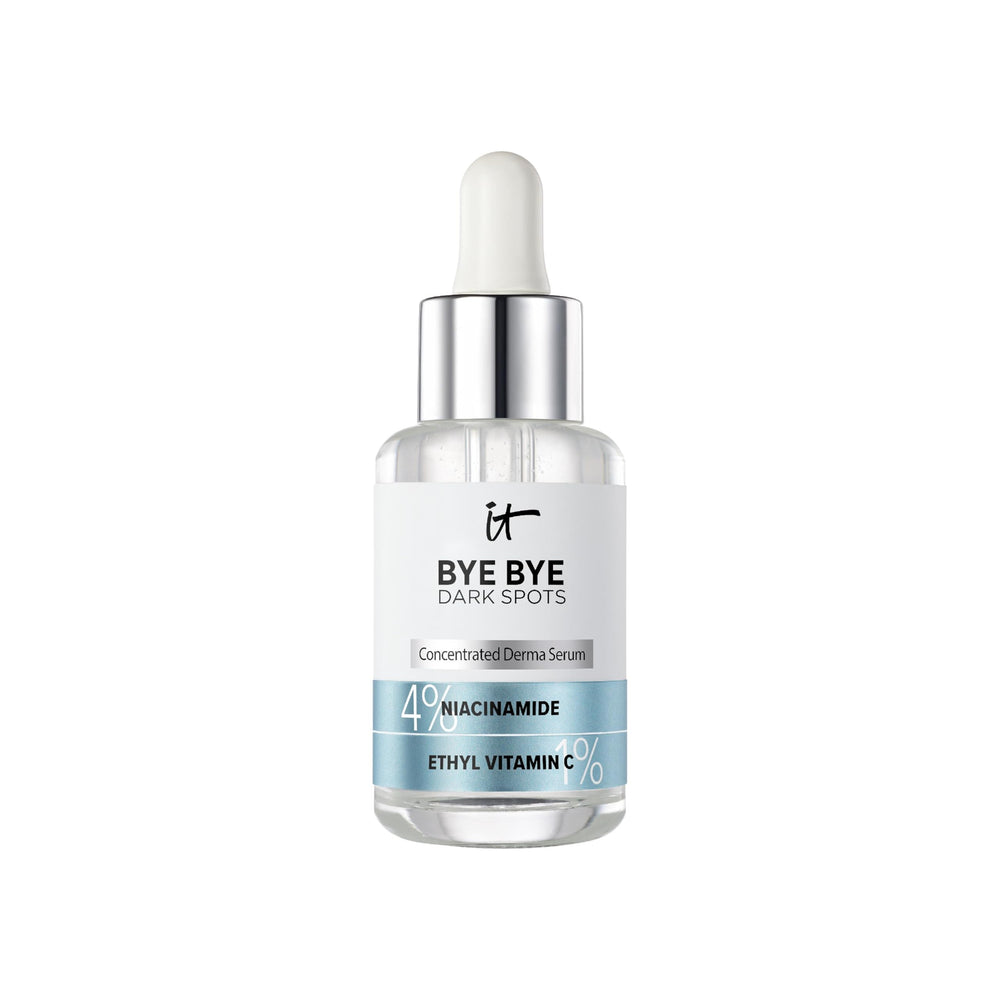 IT Cosmetics Bye Bye Dark Spots serum bottle shown for daily use to promote an even complexion.
