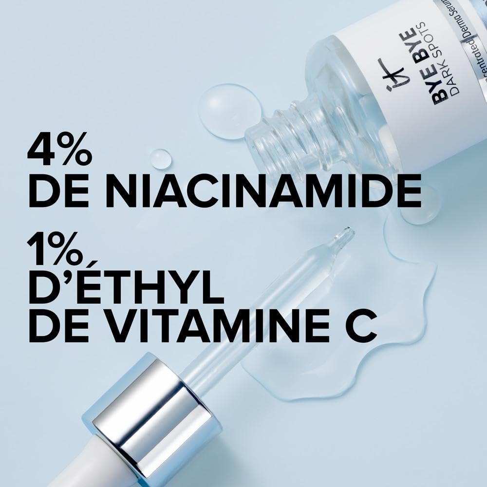 Bye Bye Dark Spots serum swatch on skin illustrating tone-evening benefits.