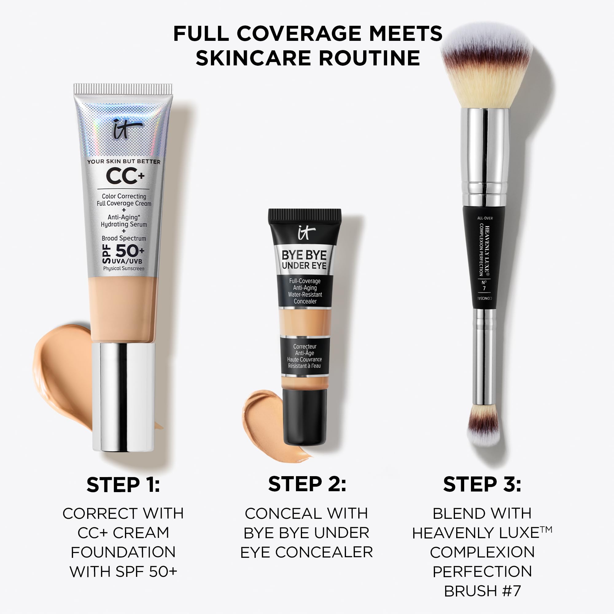 IT Cosmetics 24-hour formula supports all-day concealment without creasing.