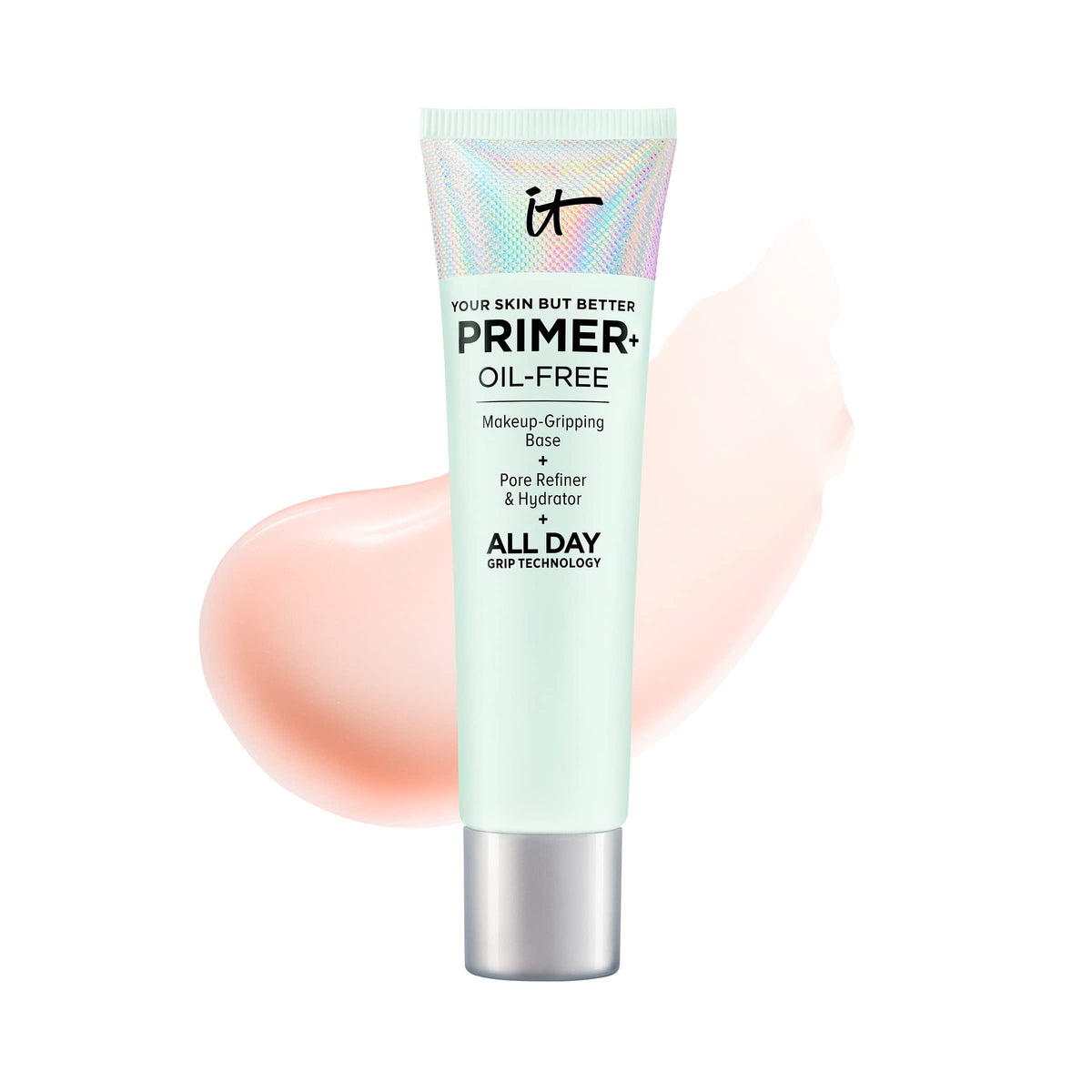 IT Cosmetics Your Skin But Better Primer+ bottle pour enhances makeup grip and wear