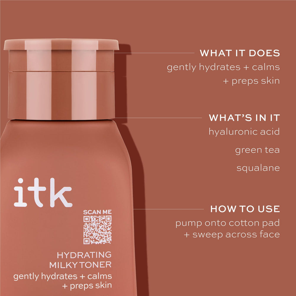 ITK Hydrating Milky Toner hyaluronic-acid veil adds lasting moisture without heaviness