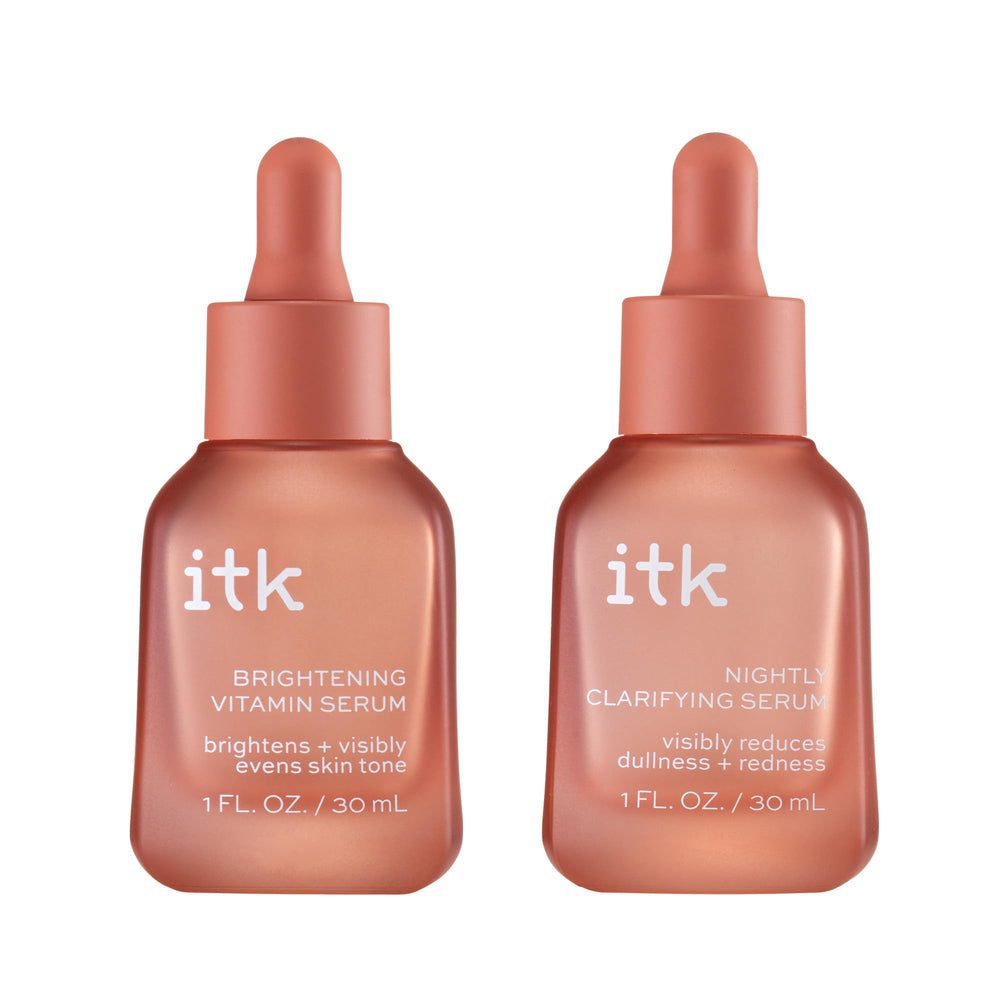 ITK Skincare brightening vitamin C serum bottle pour for a fresh morning glow