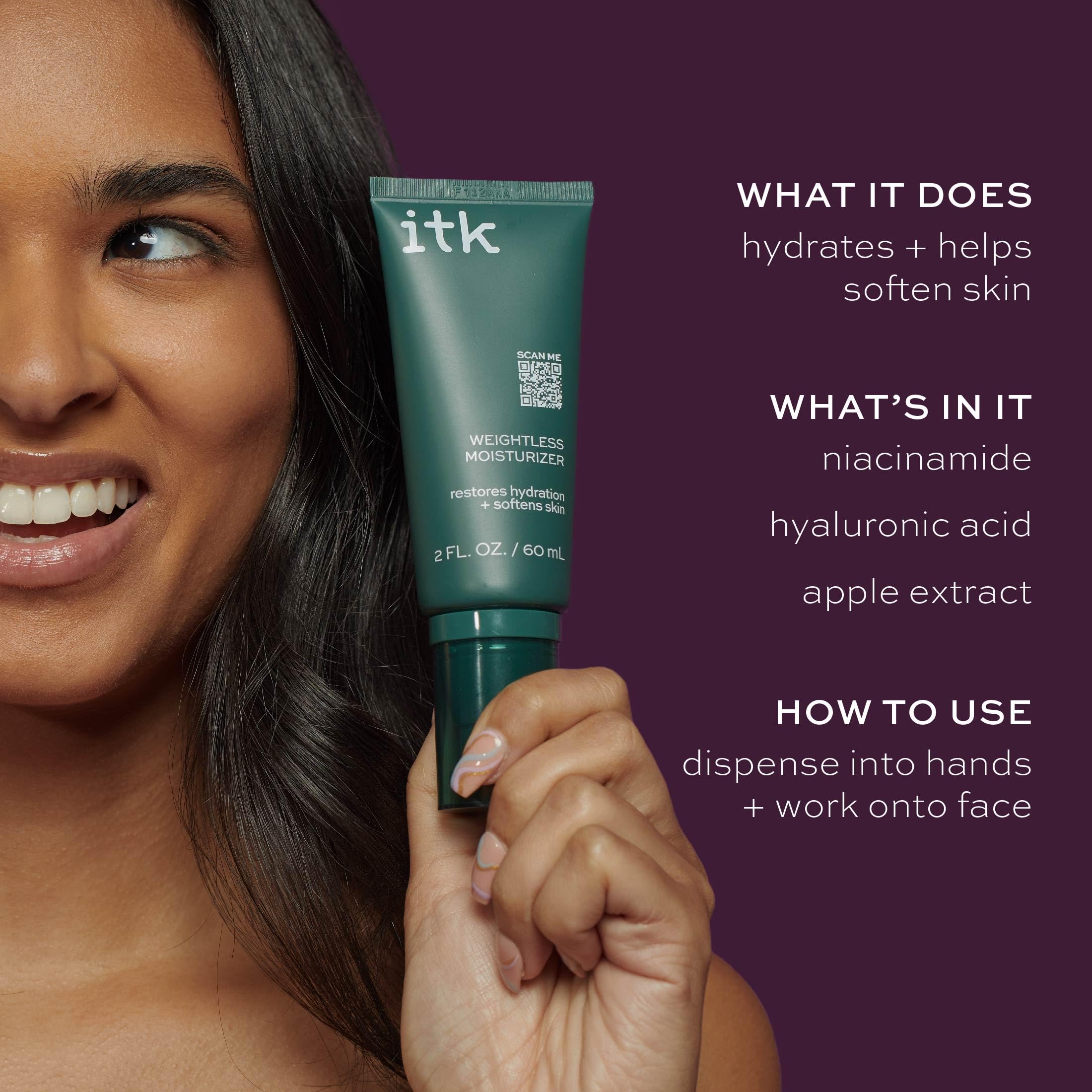 ITK Skincare moisturizer tube application shows easy daytime hydration