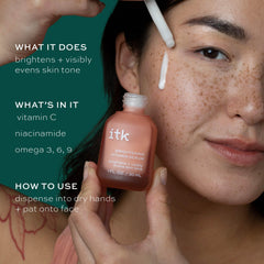 ITK Skincare niacinamide brightening serum detail highlighting glow-enhancing formula