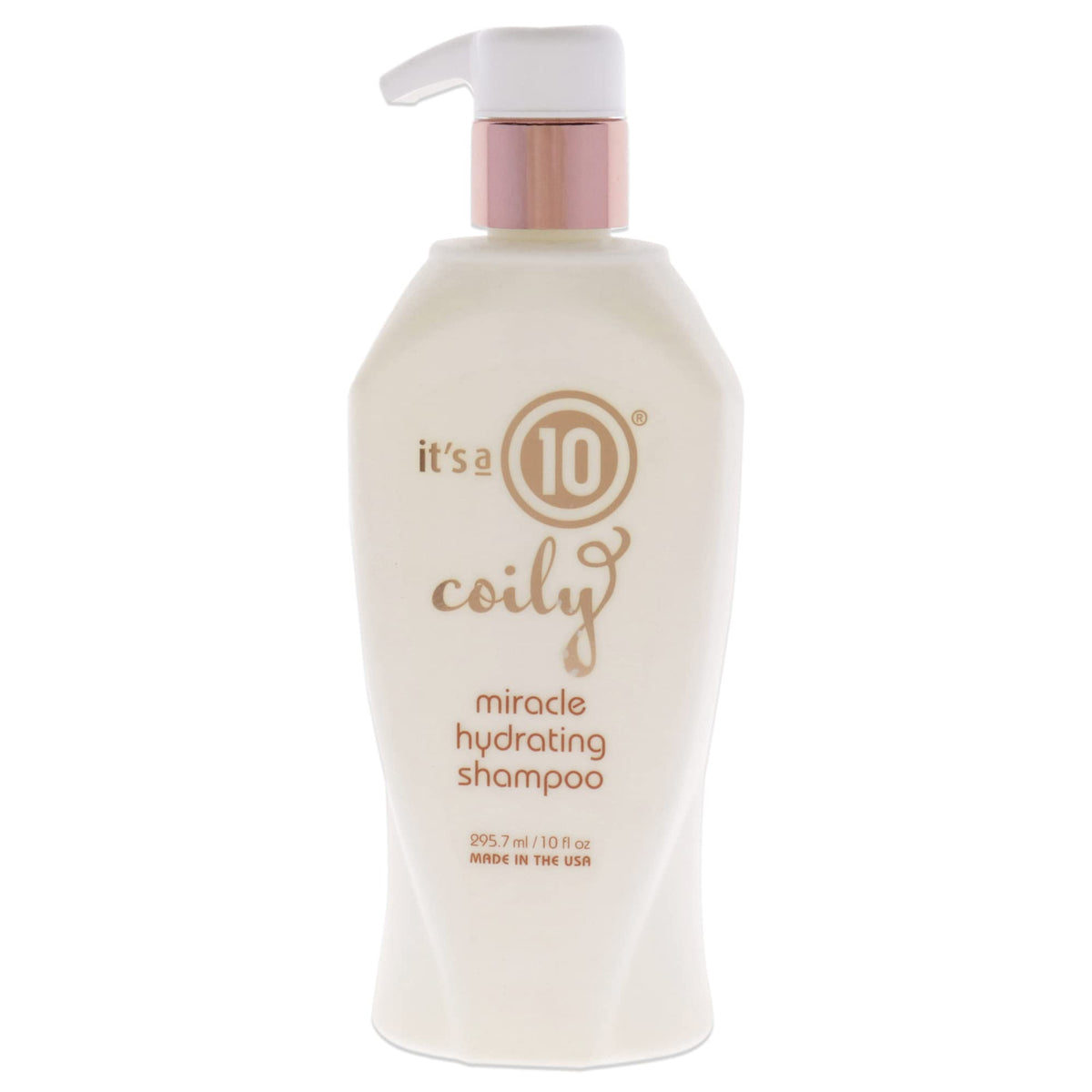 It's A 10 Coily Miracle Hydrating Shampoo bottle showing deep moisture for smooth, manageable hair.