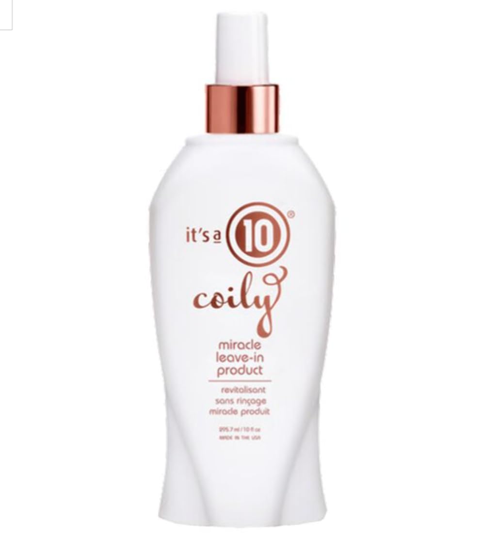 It's A 10 Haircare Coily Miracle Leave-In bottle for frizz control and detangling.