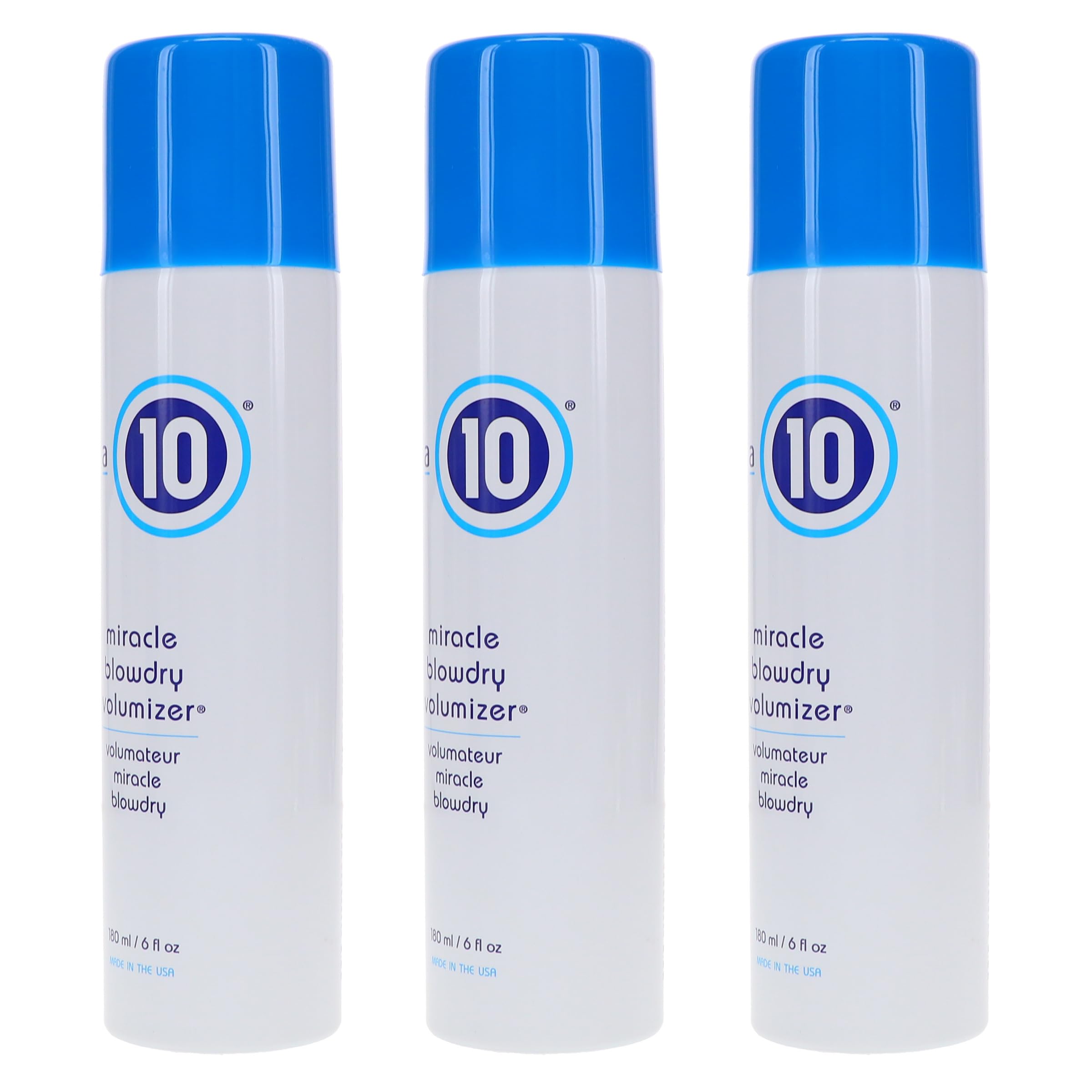 Its a 10 Haircare Miracle Blowdry Volumizer mist-dispense close-up for quick styling.