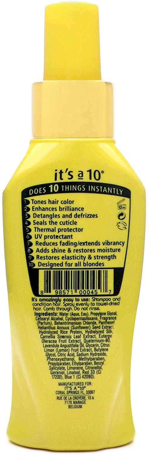It's a 10 Haircare Miracle Leave-In blondes dispensing cap enables easy application.