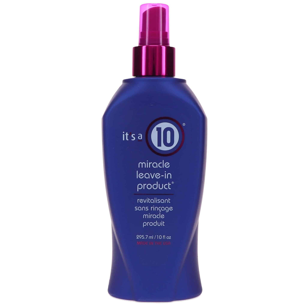 It's a 10 Haircare Miracle Leave-In bottle front delivering frizz control and hydration.