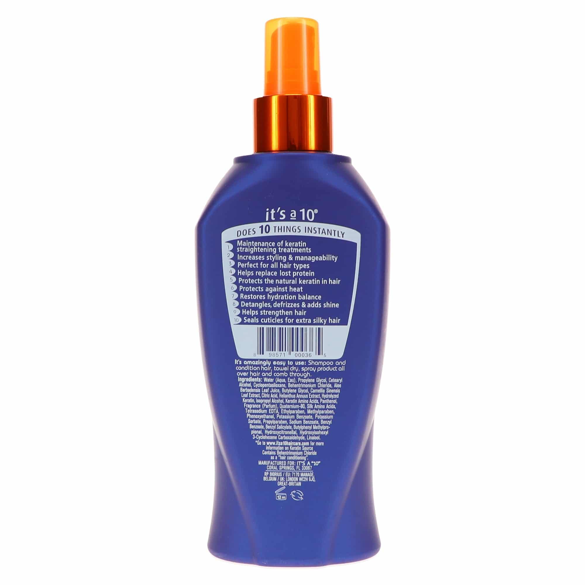 It's a 10 Haircare Miracle Leave-In Conditioner Spray mist improves manageability after washing