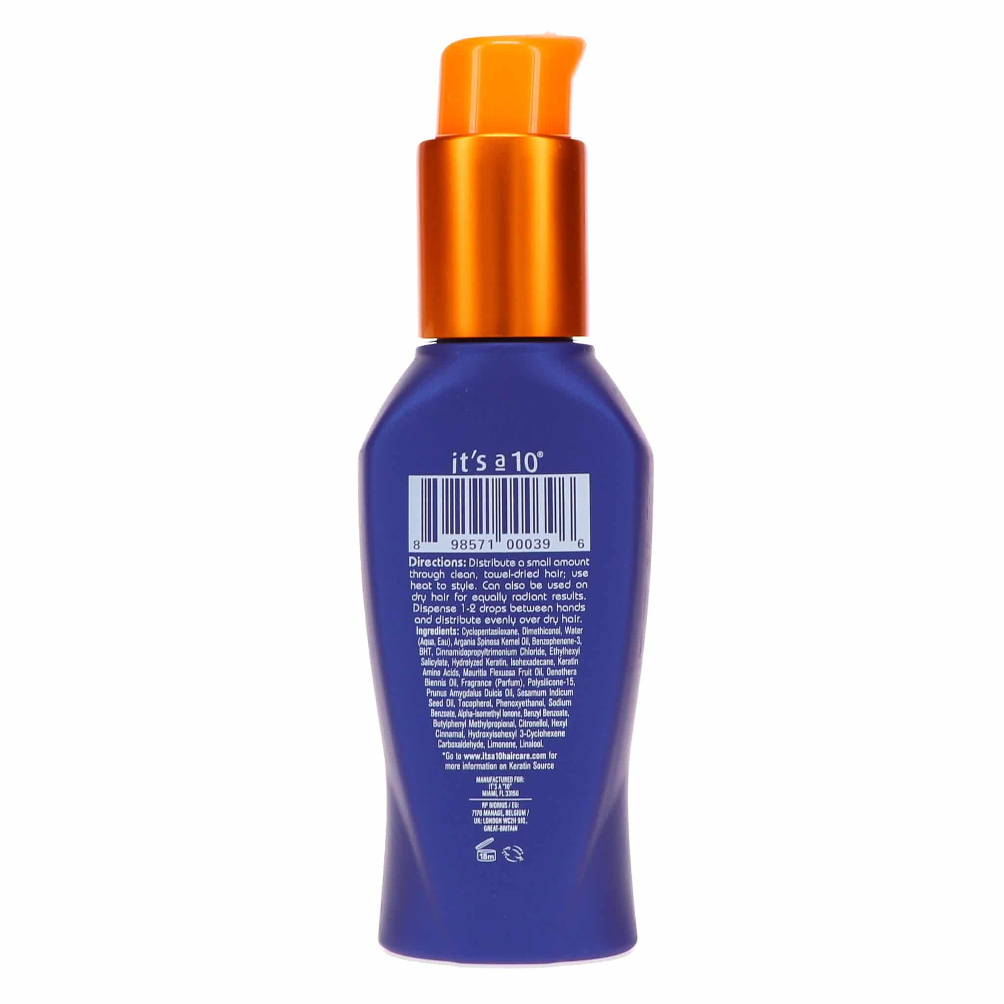 It's a 10 Haircare Miracle Oil on dry hair delivering shine and hydration.