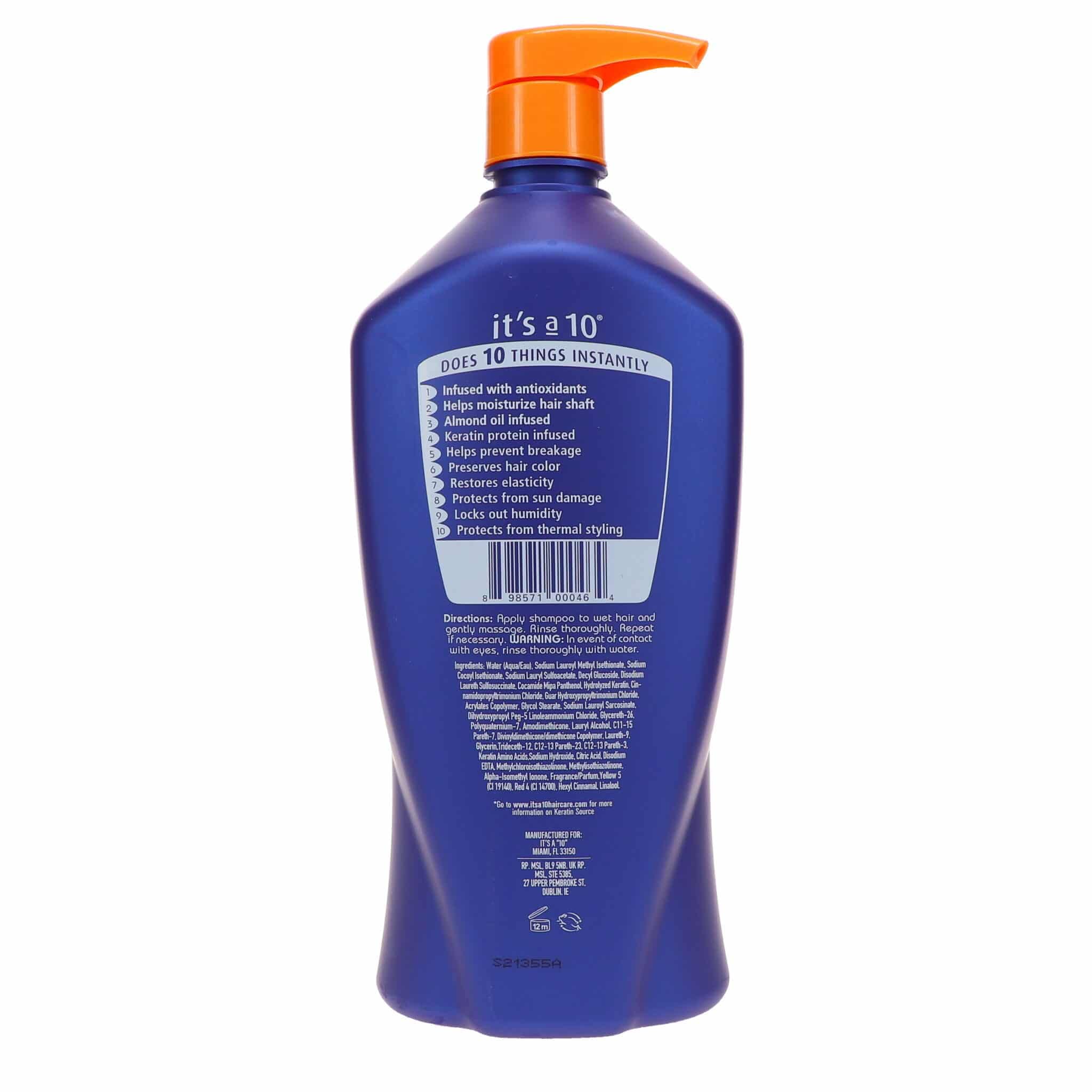 Its a 10 Haircare Miracle Shampoo Plus Keratin 338-oz pour—sulfate-free formula delivers clean, hydrated strands
