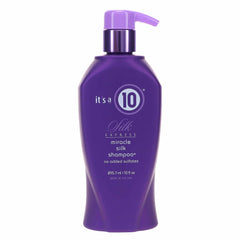 It's a 10 Haircare Silk Express Miracle Silk Shampoo bottle for silky shine and daily cleansing.