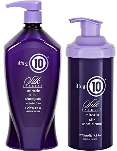 It's a 10 Haircare Ten Miracle Silk Express Duo bottle shot showcases silky shine and color protection.