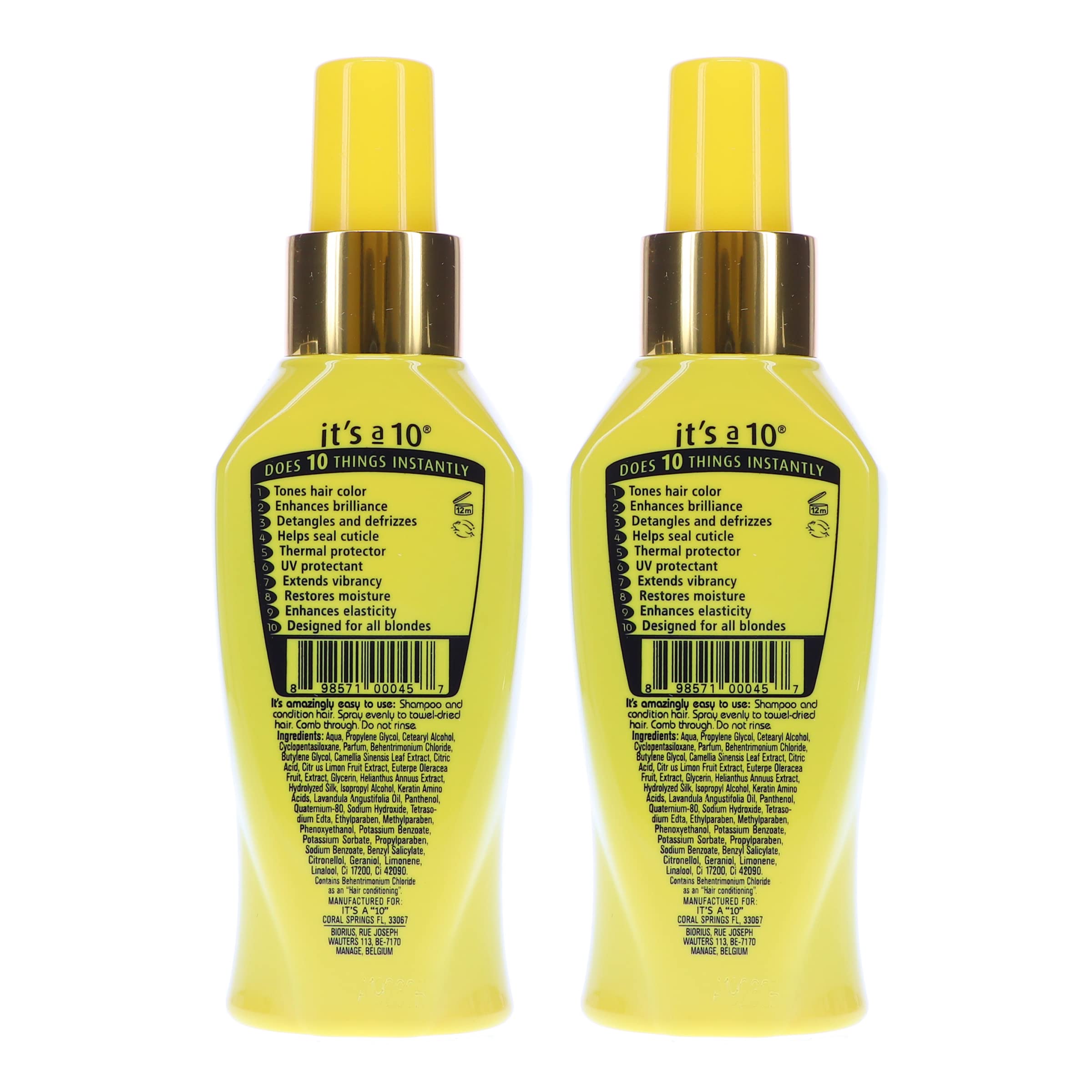 Its A 10 Miracle Blonde Leave-In shiny-hair result after use.