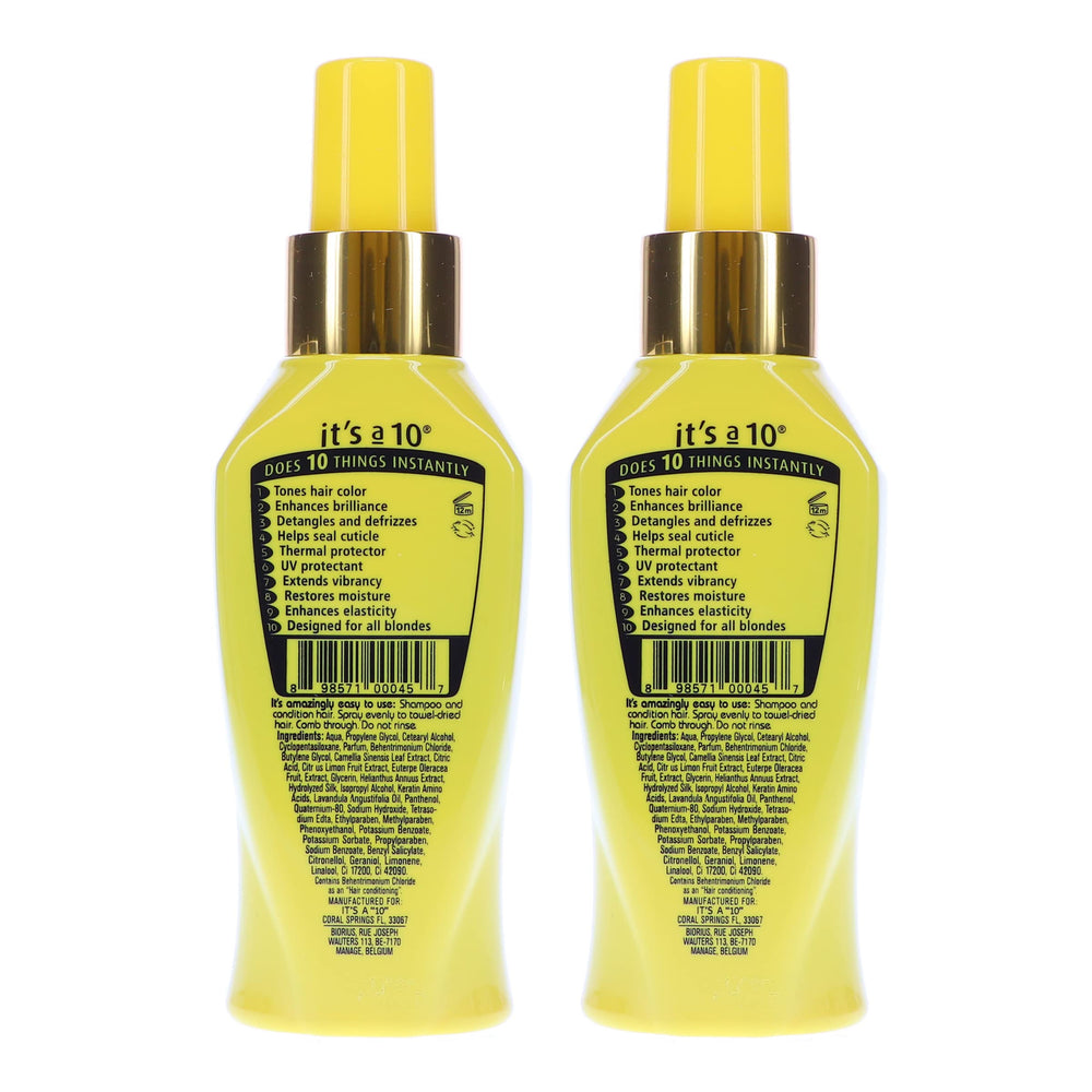 Its A 10 Miracle Blonde Leave-In shiny-hair result after use.