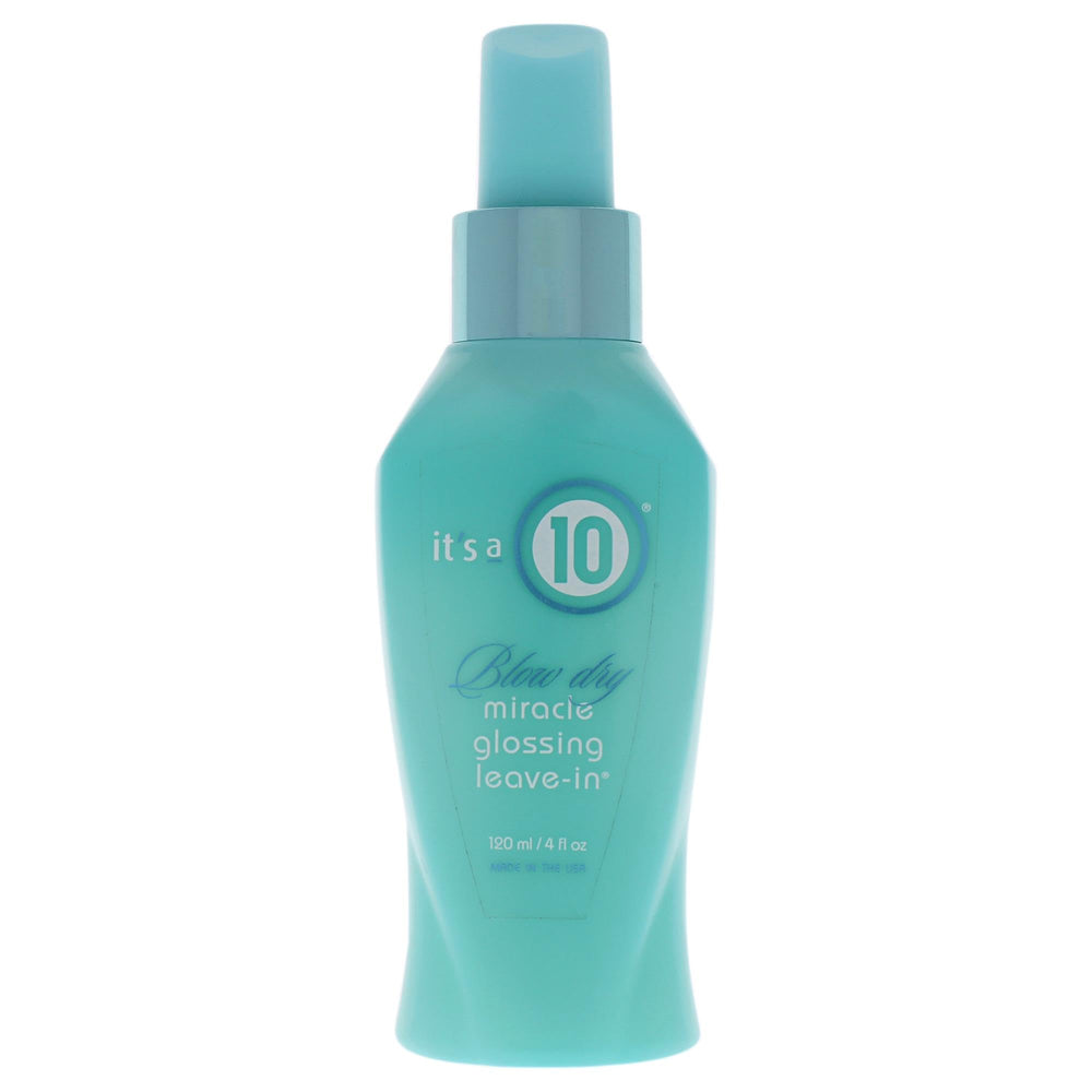 Its A 10 Miracle Blow Dry Glossing Leave-In bottle delivers weightless shine and frizz protection