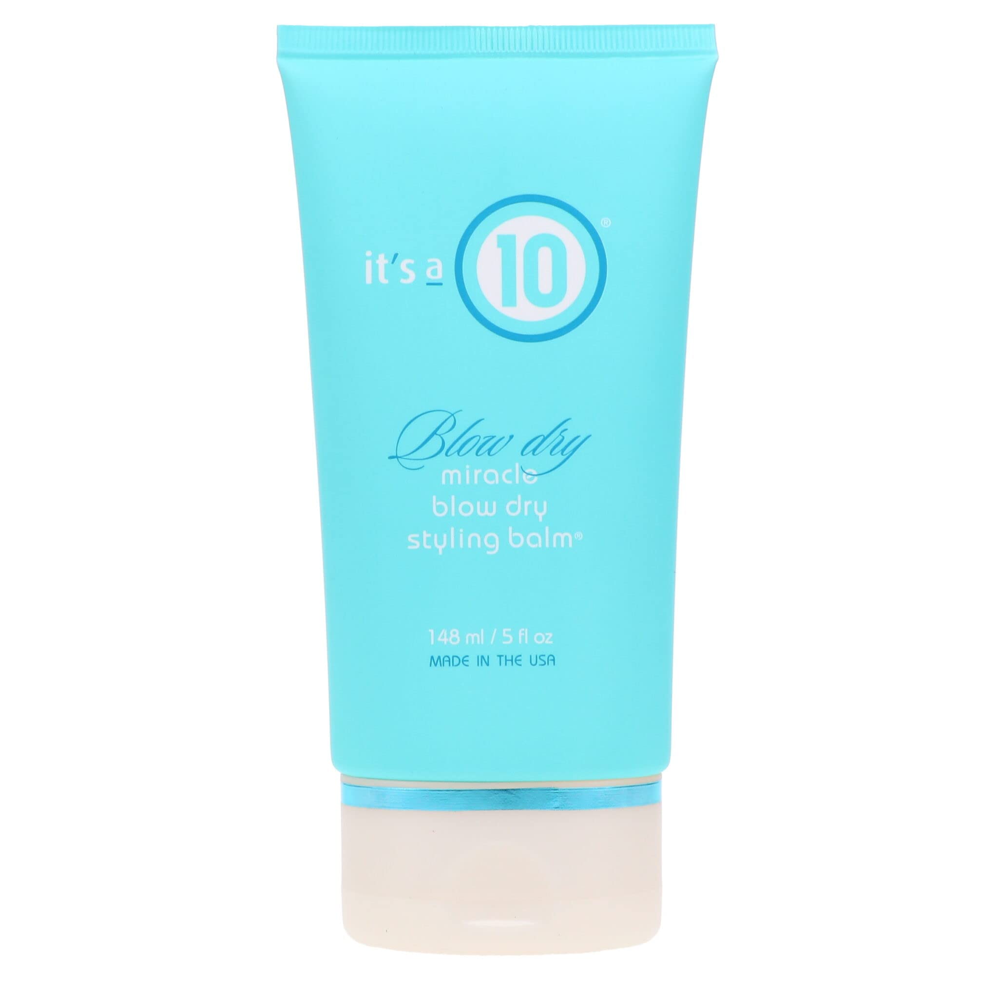 It's a 10 Miracle Blow Dry Styling Balm bottle showing frizz control and shine.