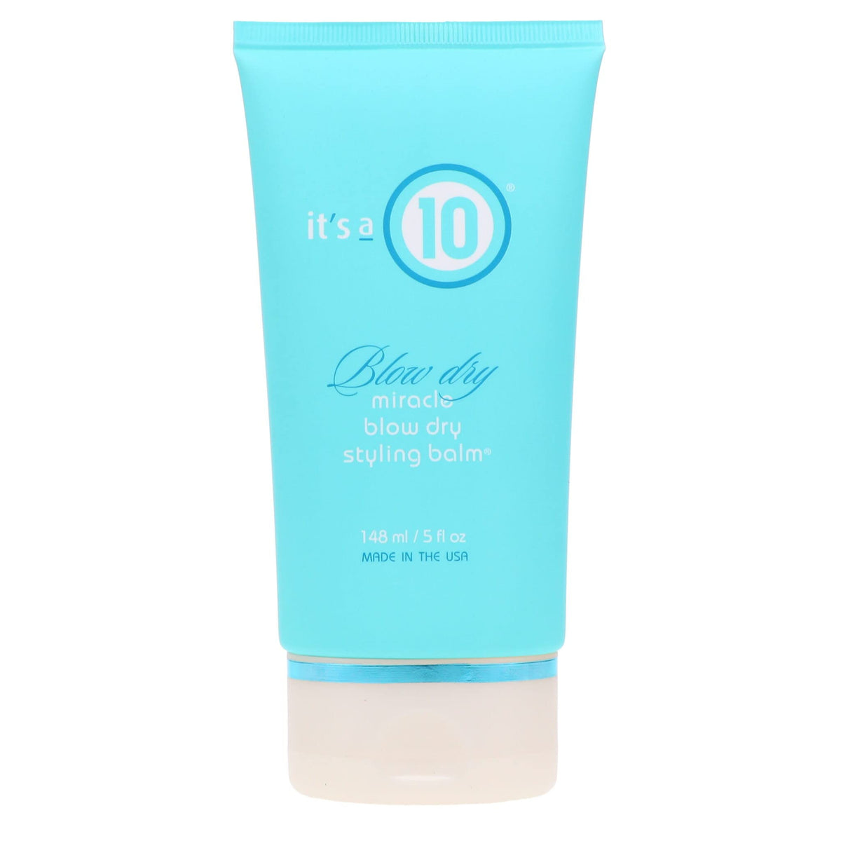 It's a 10 Miracle Blow Dry Styling Balm bottle showing frizz control and shine.