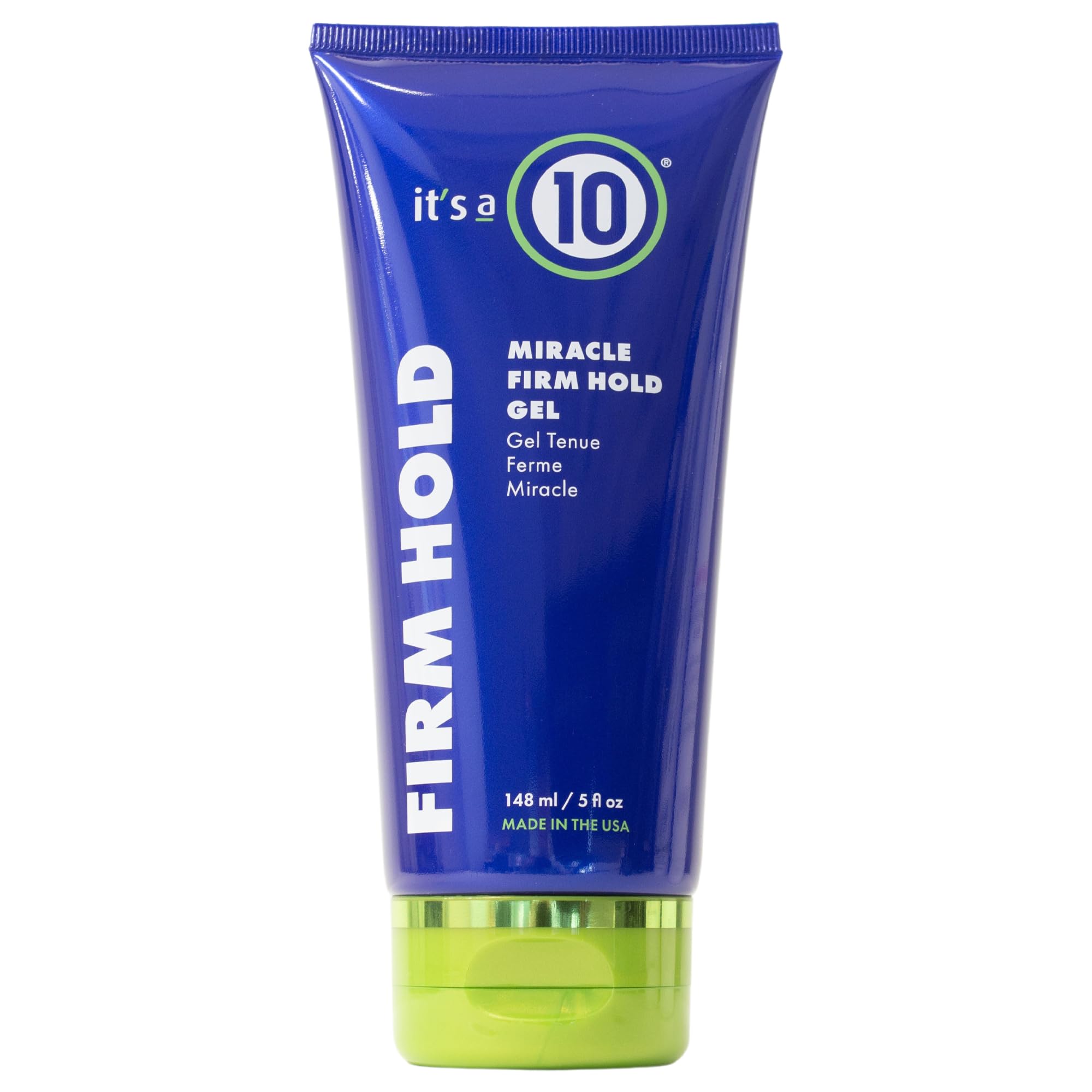 It's a 10 Miracle Firm Hold Gel bottle angled for long-lasting natural-looking hold.