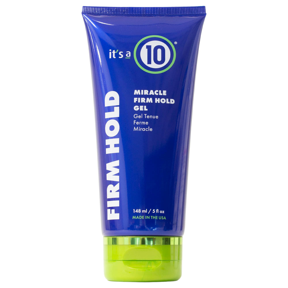 It's a 10 Miracle Firm Hold Gel bottle angled for long-lasting natural-looking hold.