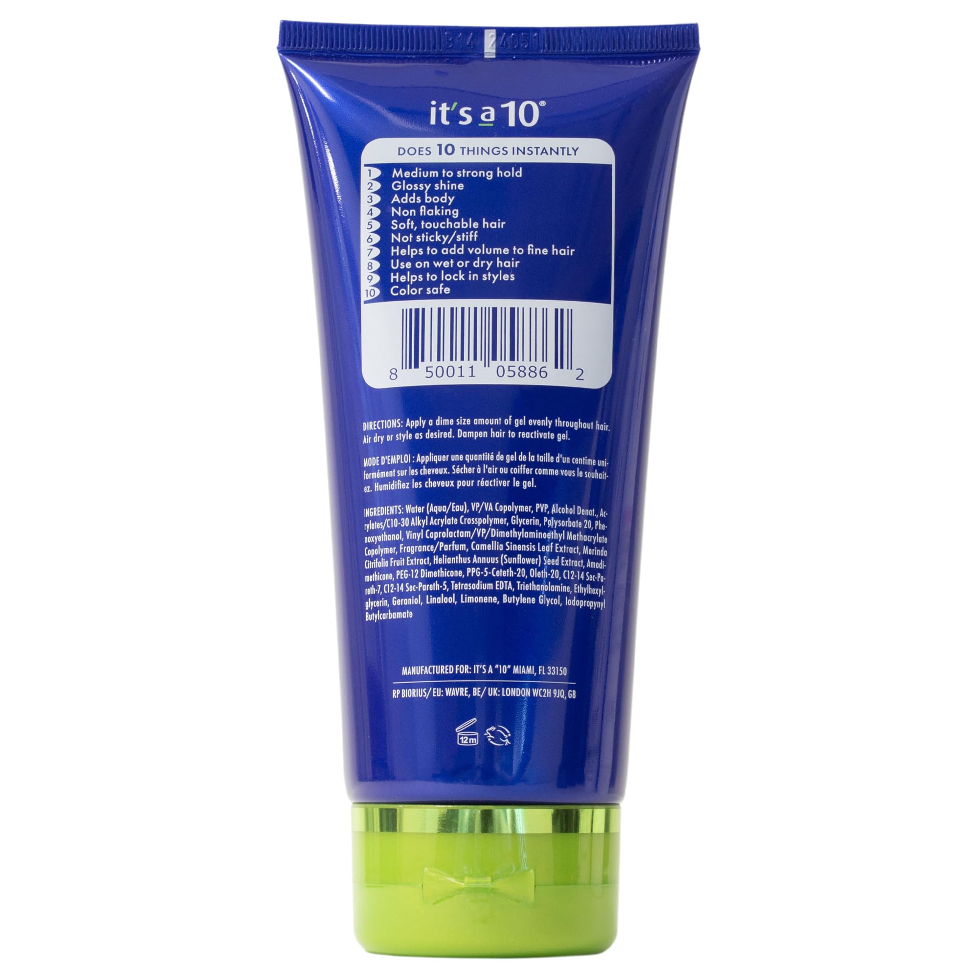 Close-up texture of It's a 10 Miracle Firm Hold Gel showing glossy finish and shine.