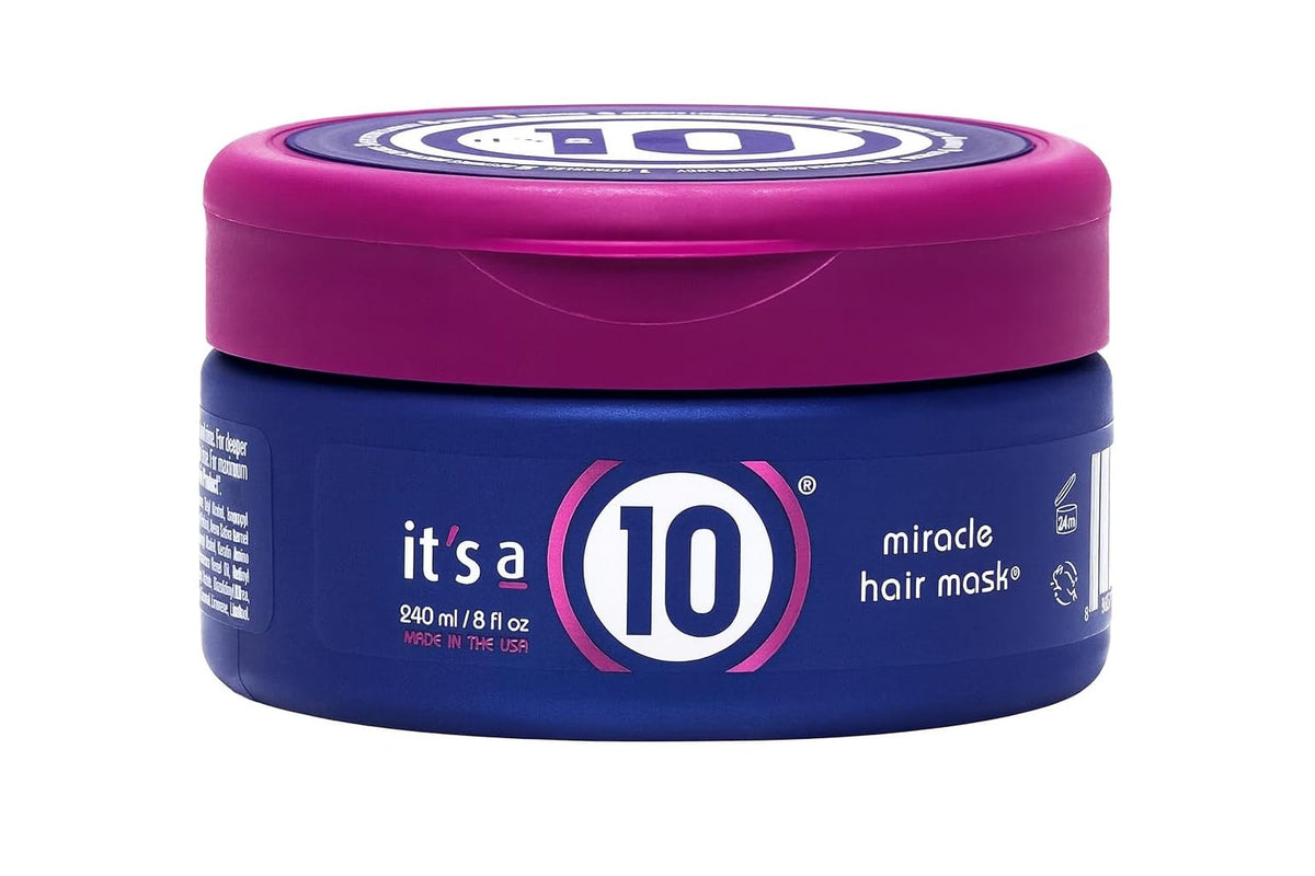 It's A 10 Miracle Hair Mask jar close-up showing creamy moisture-rich texture.