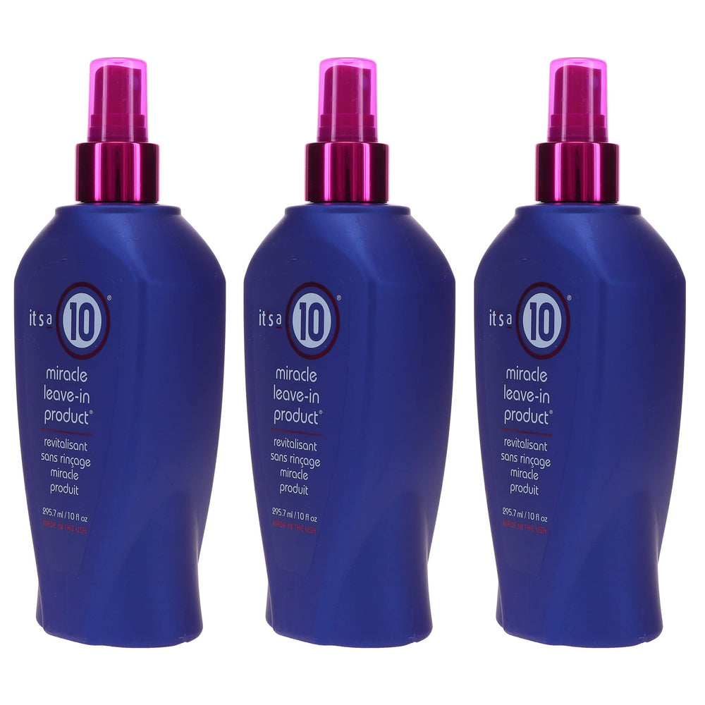 It's a 10 Miracle Leave-In dispenser close-up shows lightweight texture for frizz control