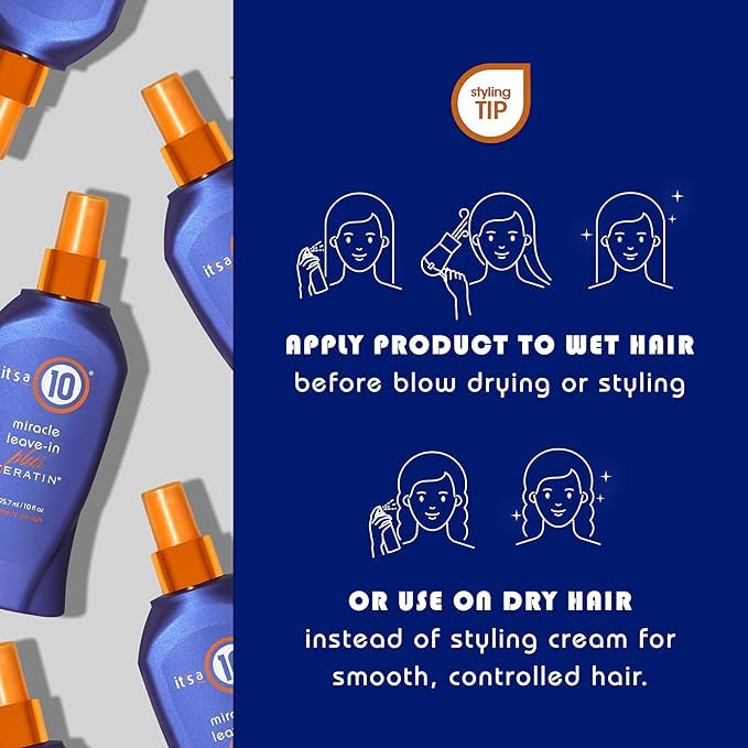 It's A 10 Miracle Leave-In Plus Keratin ingredients closeup emphasizing keratin benefits