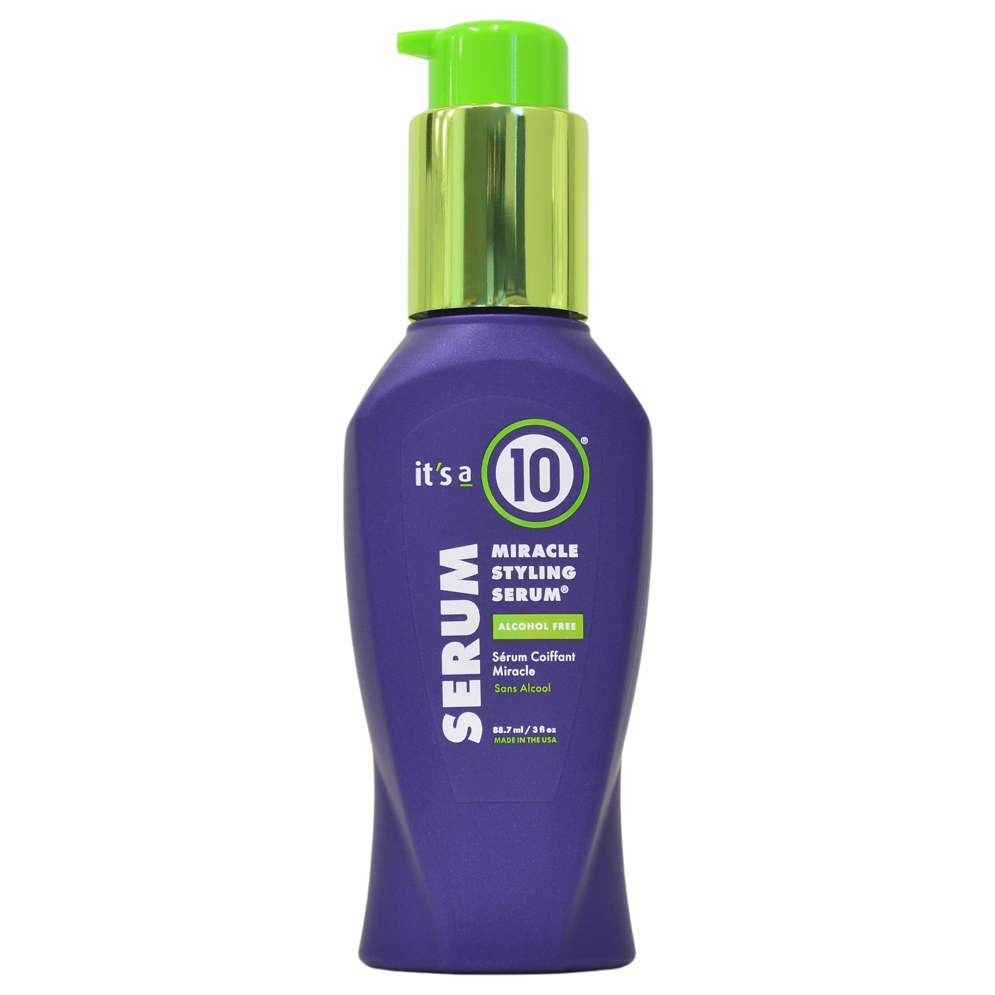 Its A 10 Miracle Serum bottle highlights glossy, frizz-free hair for all styles.