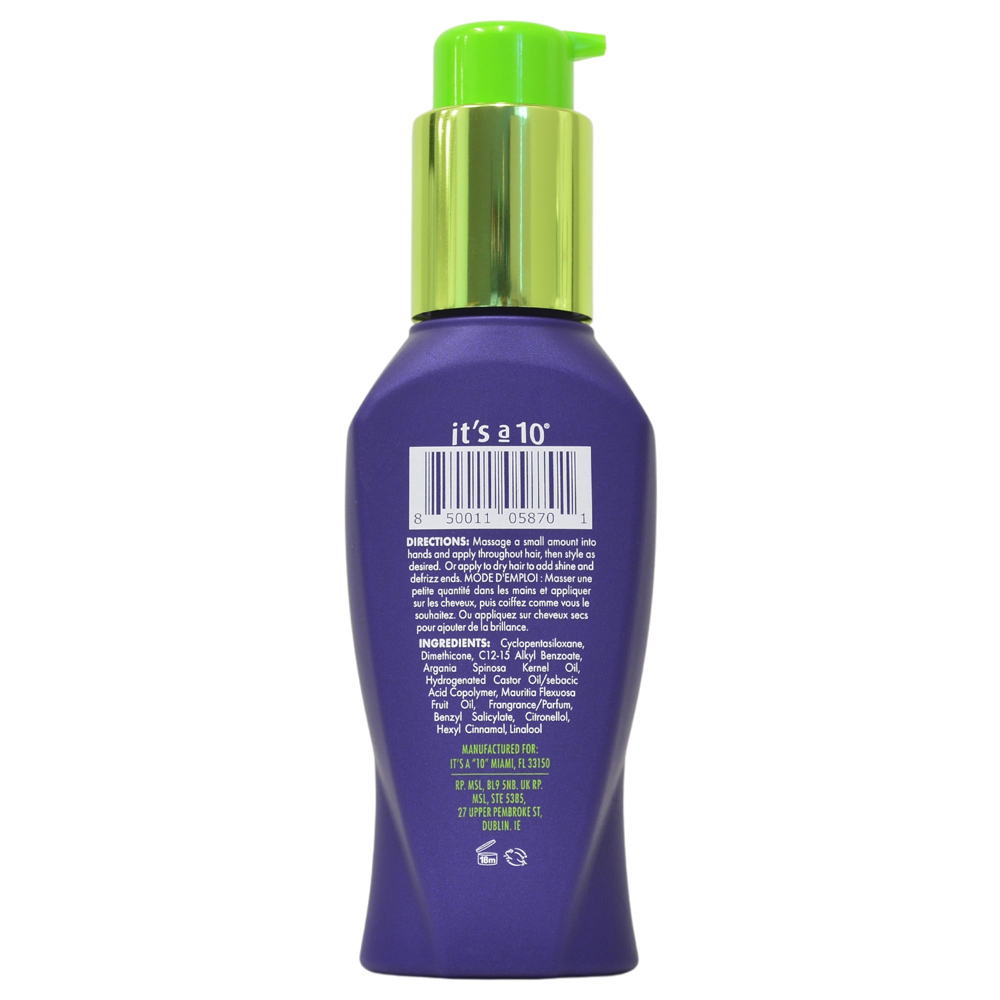 Its A 10 Miracle Serum pump-dispense demonstrates easy, quick styling with lightweight protection.