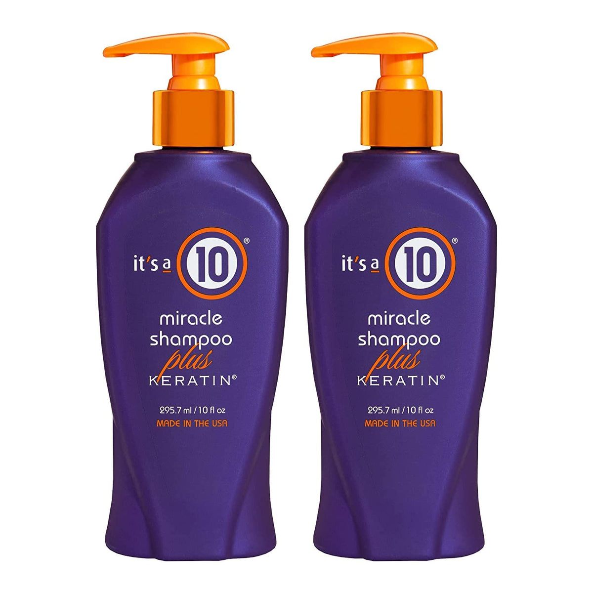 It's a 10 Miracle Shampoo Plus Keratin bottle shows nourishing daily cleanse for long-lasting manageability.