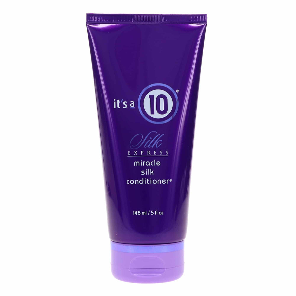 It's A 10 Silk Express Miracle Silk Conditioner bottle promotes silky, easy detangling.