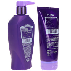 It's a 10 Silk Express Miracle Silk Conditioner bottle—detangle-ready and frizz-control.