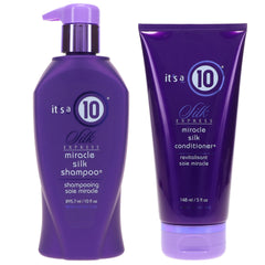 It's a 10 Silk Express Miracle Silk Shampoo bottle—promises silky, smooth hair.