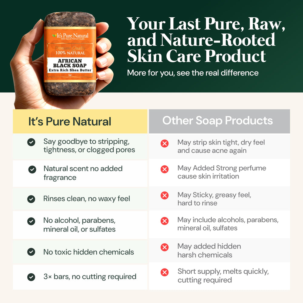 It's Pure Natural blemish and dark spot potential image suggests even-toned skin.