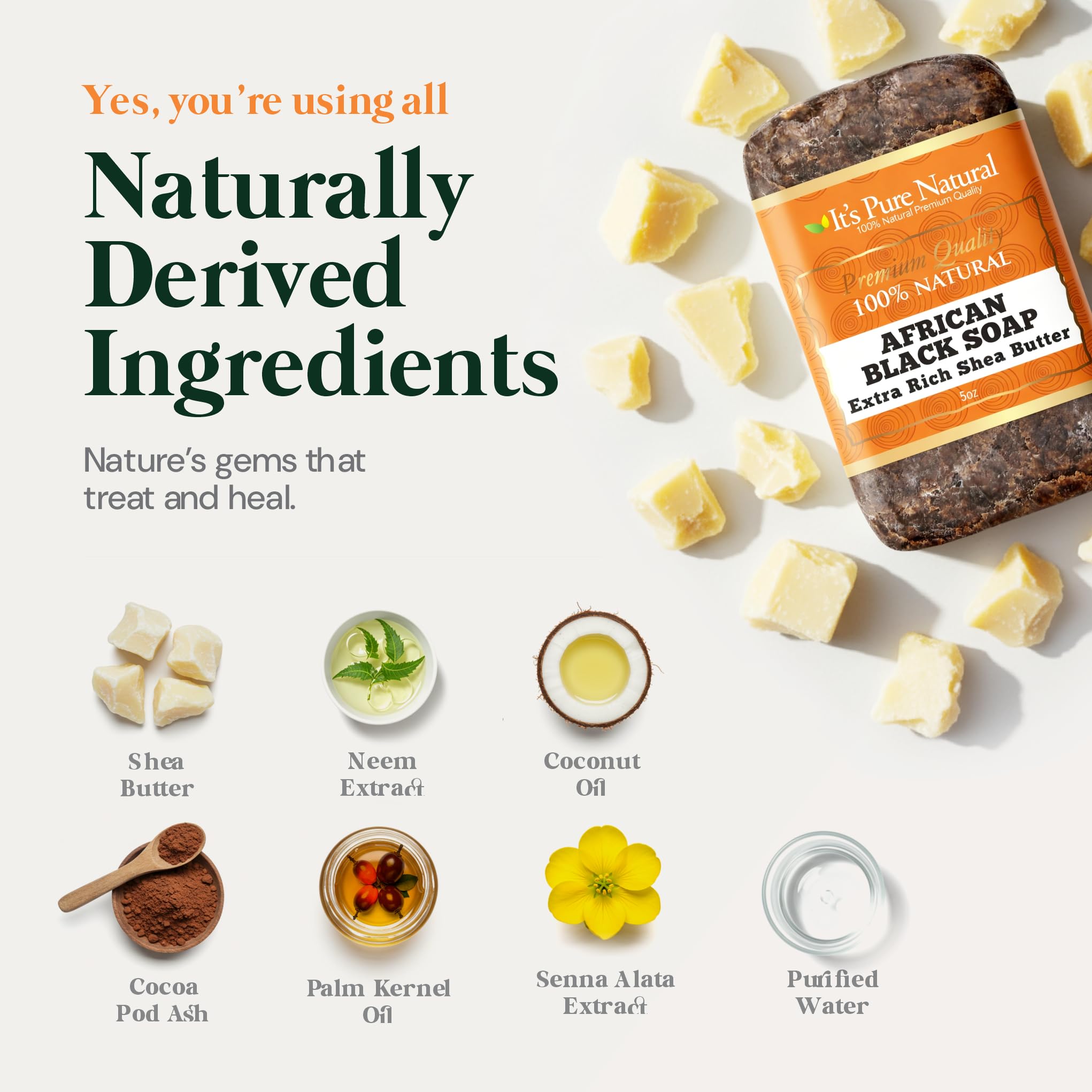 It's Pure Natural usage guide image shows face and body cleansing steps.