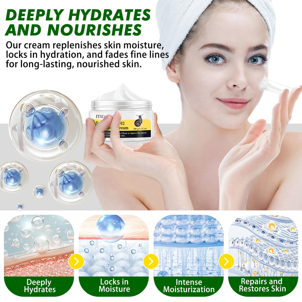 ITSDAWN Snail Mucin 92% face cream jar back displays ingredients and gentle skin support