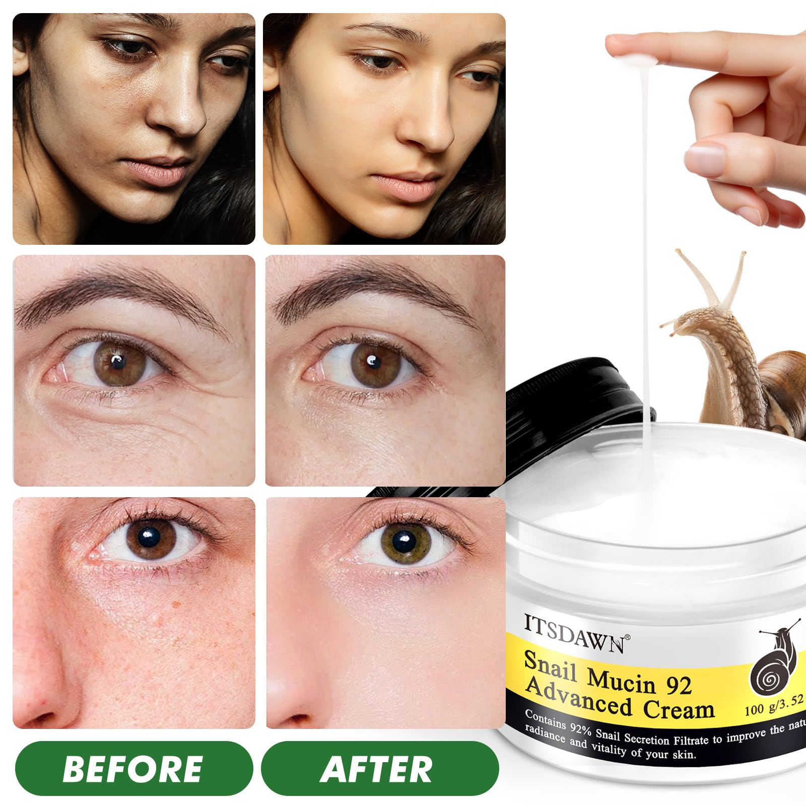 ITSDAWN Snail Mucin 92% cream being applied to the face for smooth absorption