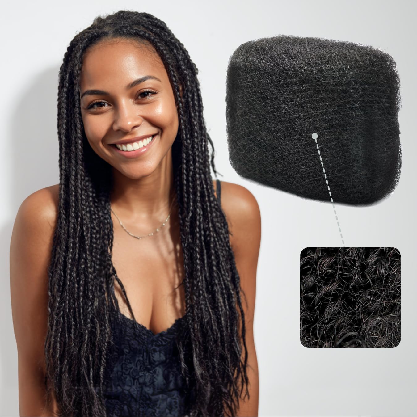IUC Afro Kinkys bulk hair pack 50g natural black for durable braids.