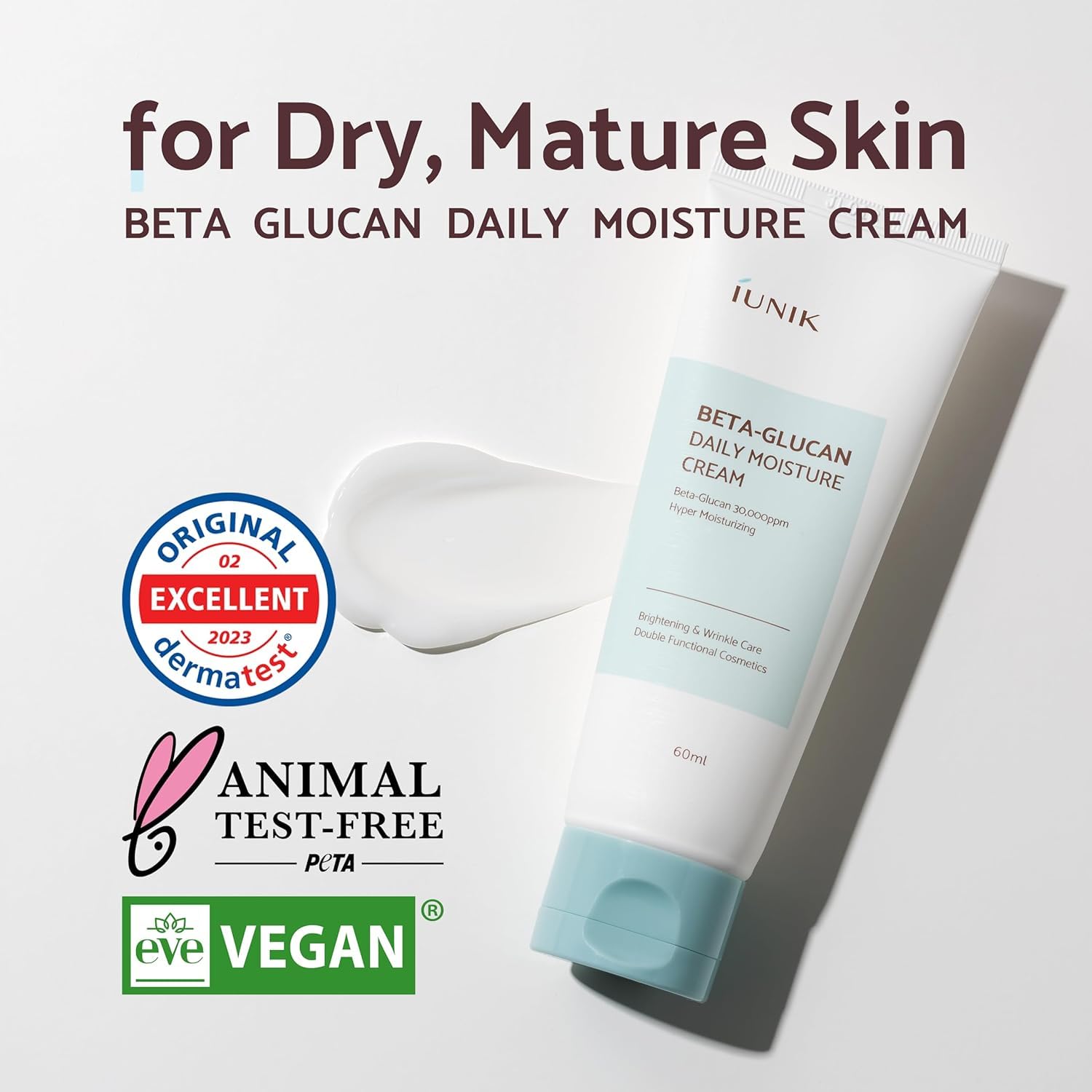 IUNIK Beta-Glucan Daily Moisture Cream jar detail emphasizes premium packaging and creamy formula