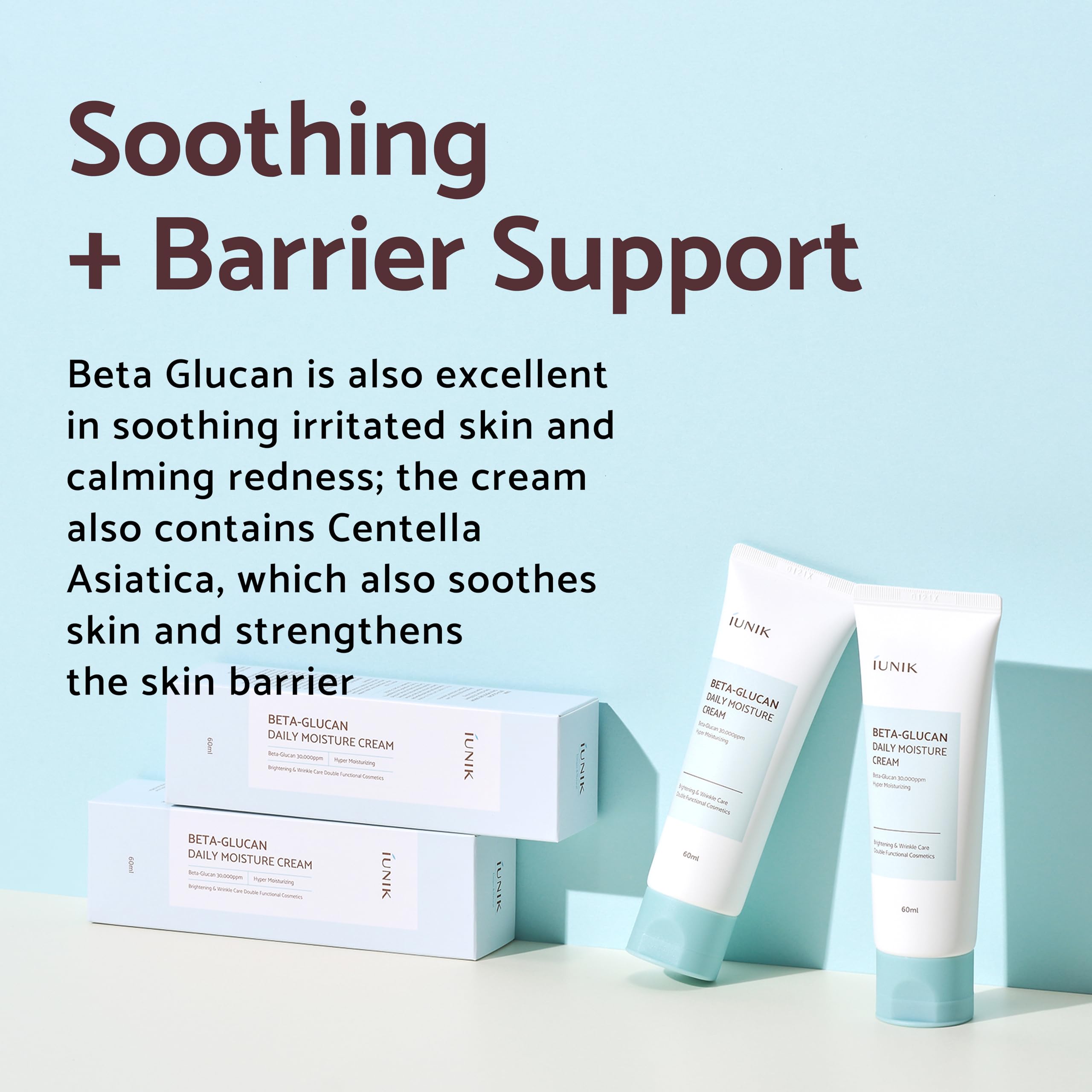 IUNIK Beta-Glucan ingredient close-up highlights beta-glucan as a moisture boosting ingredient