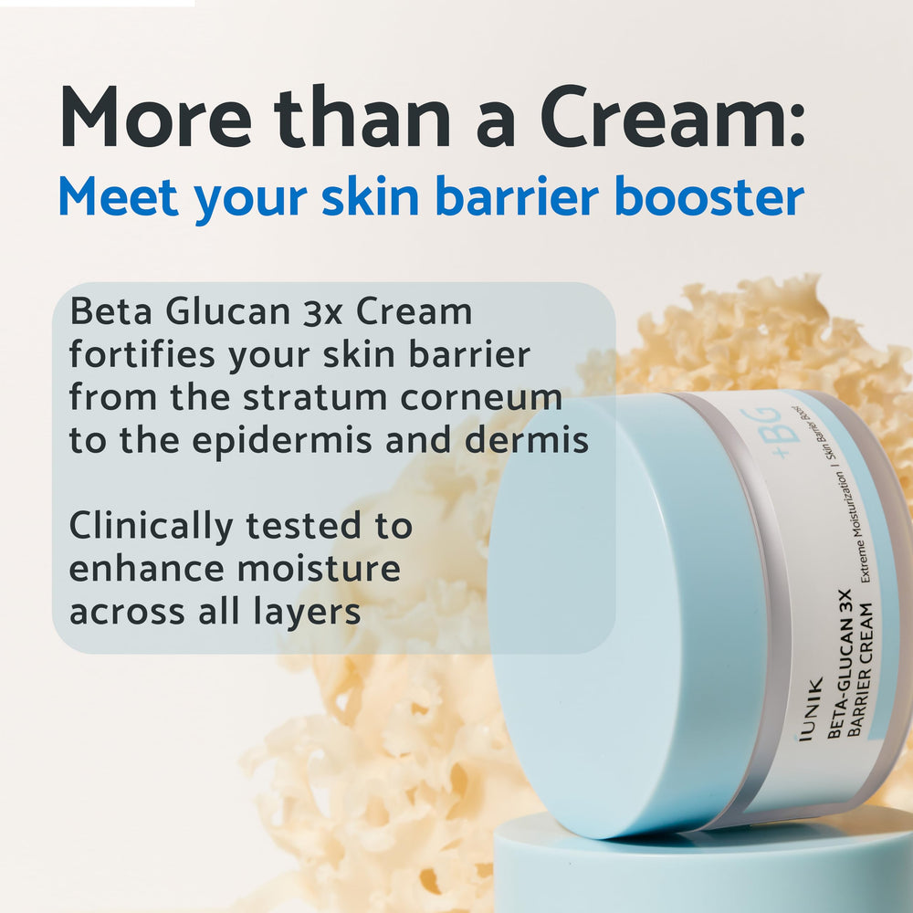 IUNIK Beta-Glucan cream applied during morning routine for daily moisture and comfort.