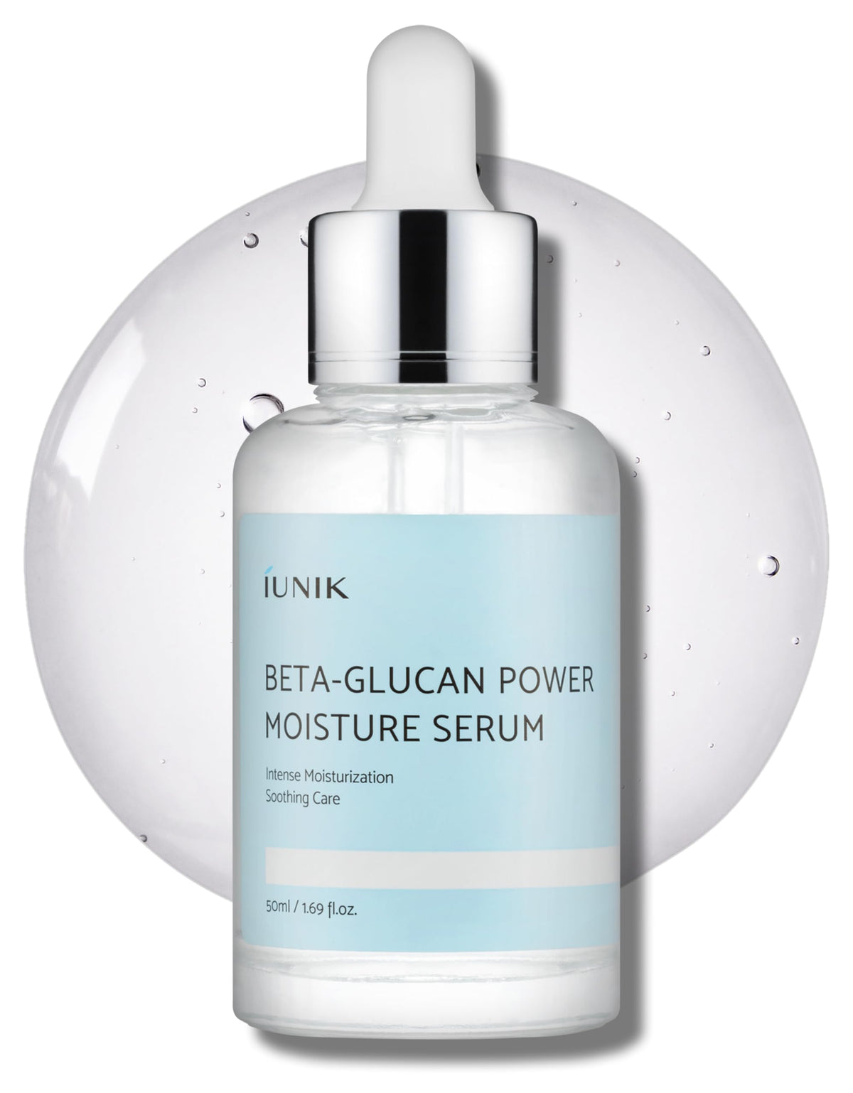 IUNIK Beta-Glucan Power Deep Moisture Serum bottle hydrates dry skin quickly.