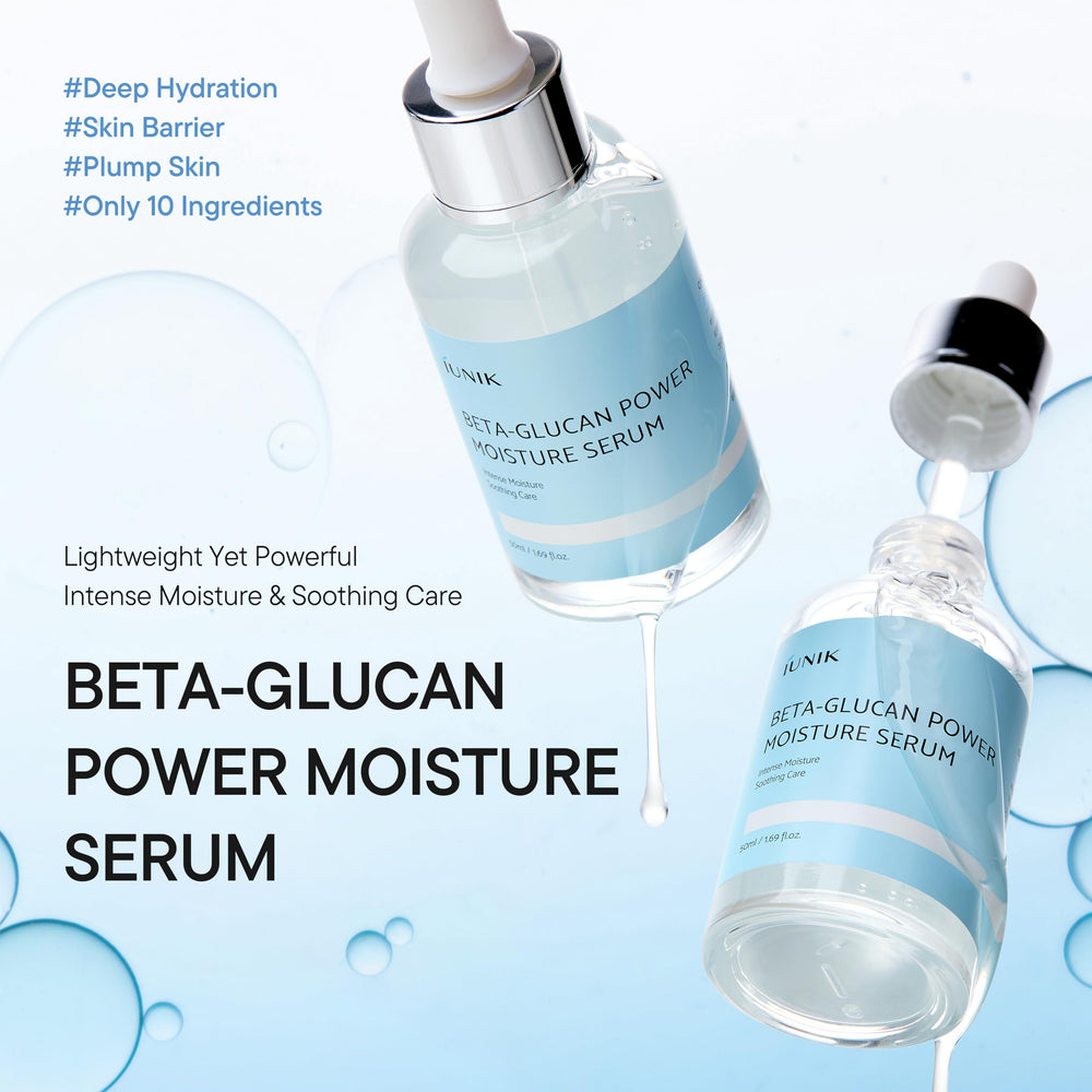 IUNIK Beta-Glucan Power Serum on skin demonstrates non-greasy finish.