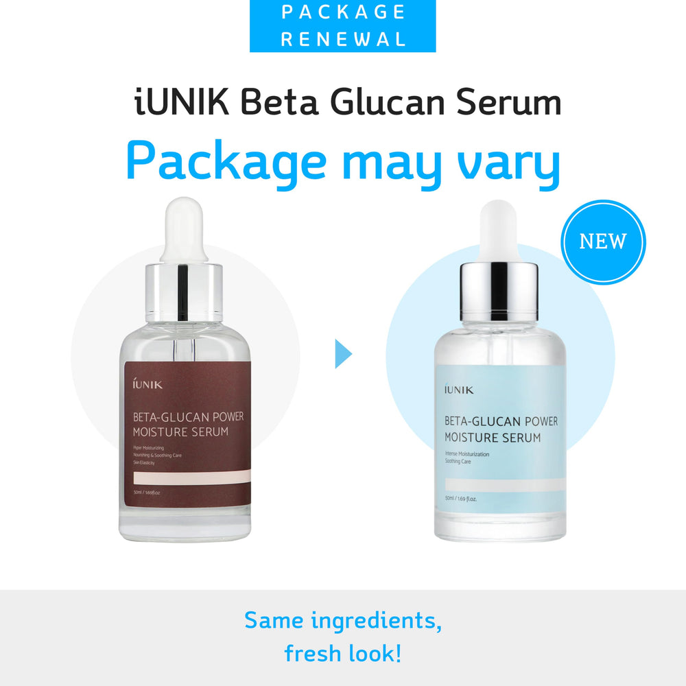 IUNIK Beta-Glucan Power Deep Moisture Serum texture closeup shows smooth non greasy finish.