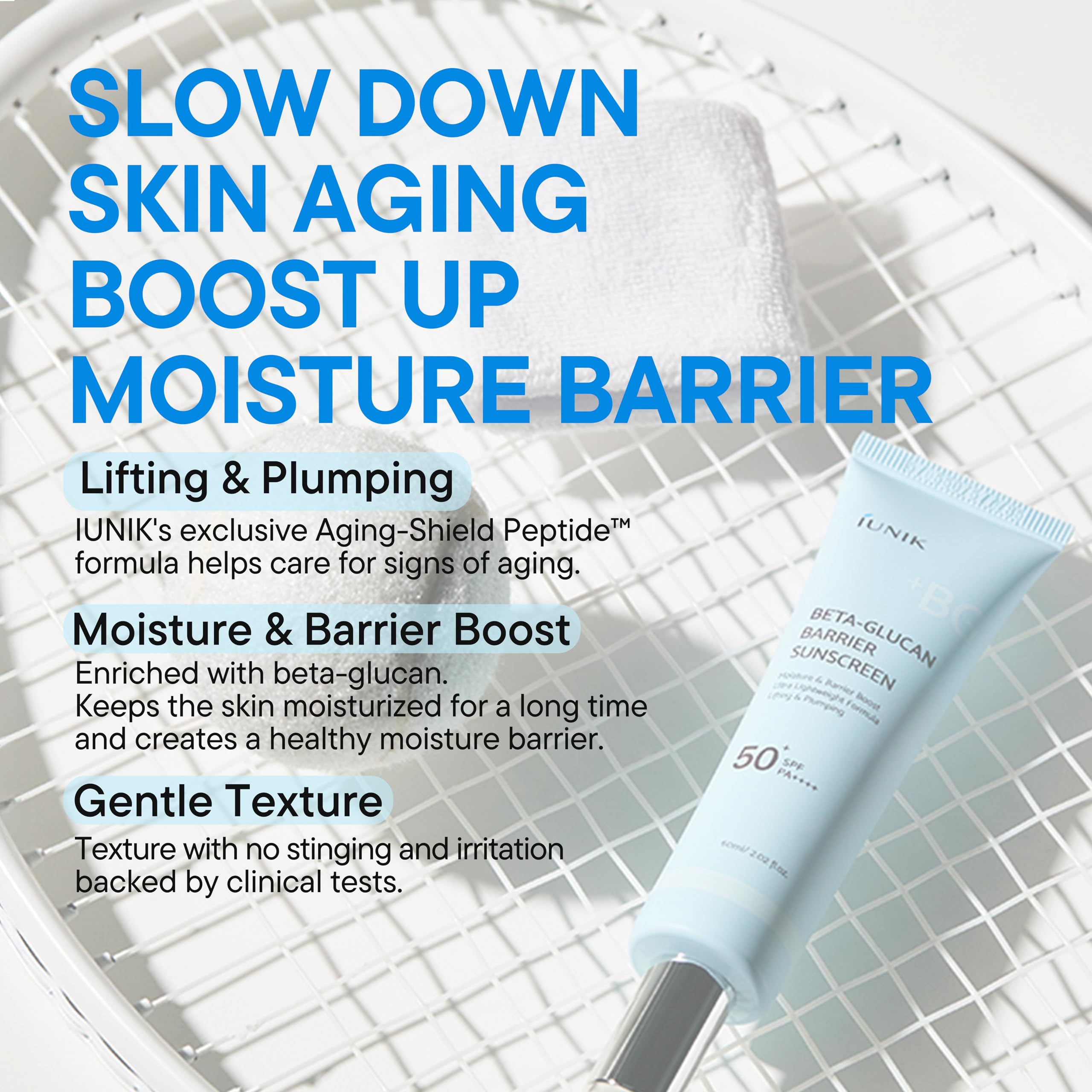 IUNIK Beta-Glucan Water Barrier SPF50 PA++++ pump provides reliable sun protection.