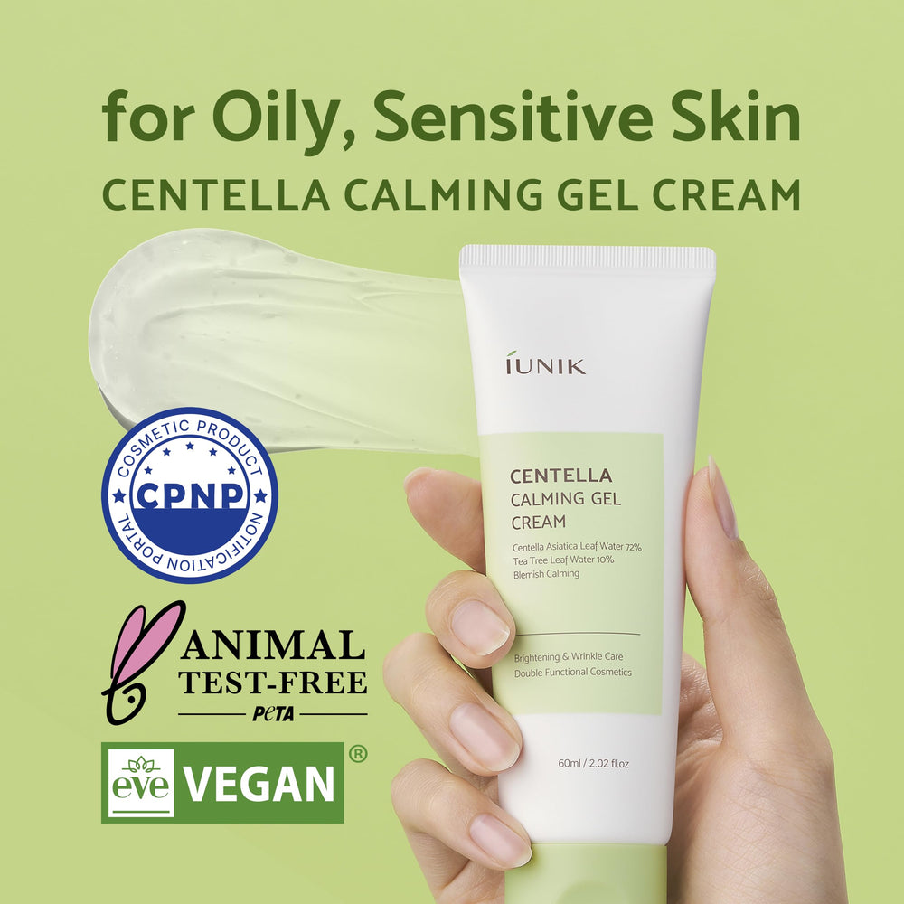 IUNIK Centella 70% gel-cream texture demonstrates quick absorption and a non-sticky finish