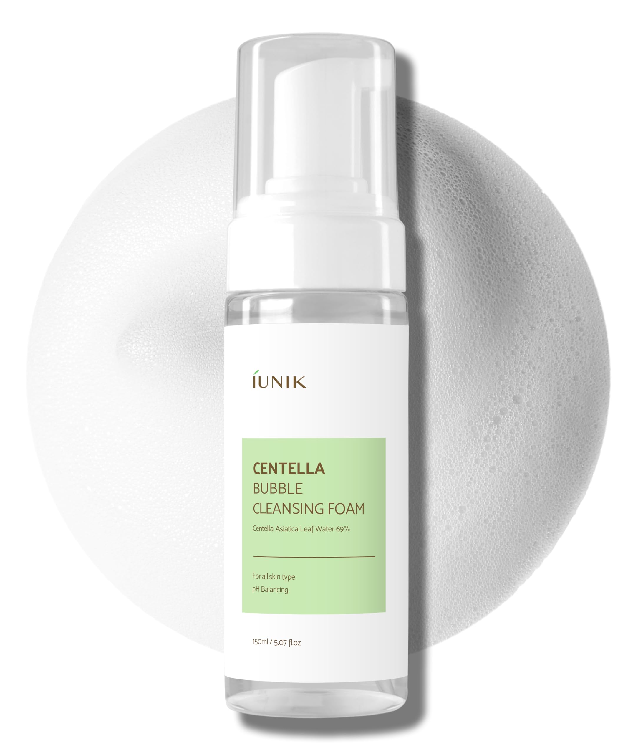 IUNIK Centella Bubble Cleanser bottle, soothing cleanse for all skin types.